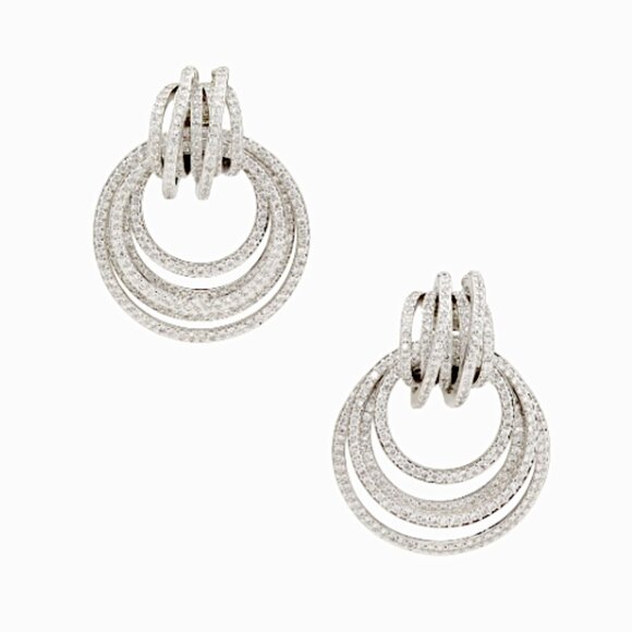 NEW~ Anthropologie Shashi Roux Silver & Cubic Zirconia Door Knocker Earrings - Picture 5 of 15